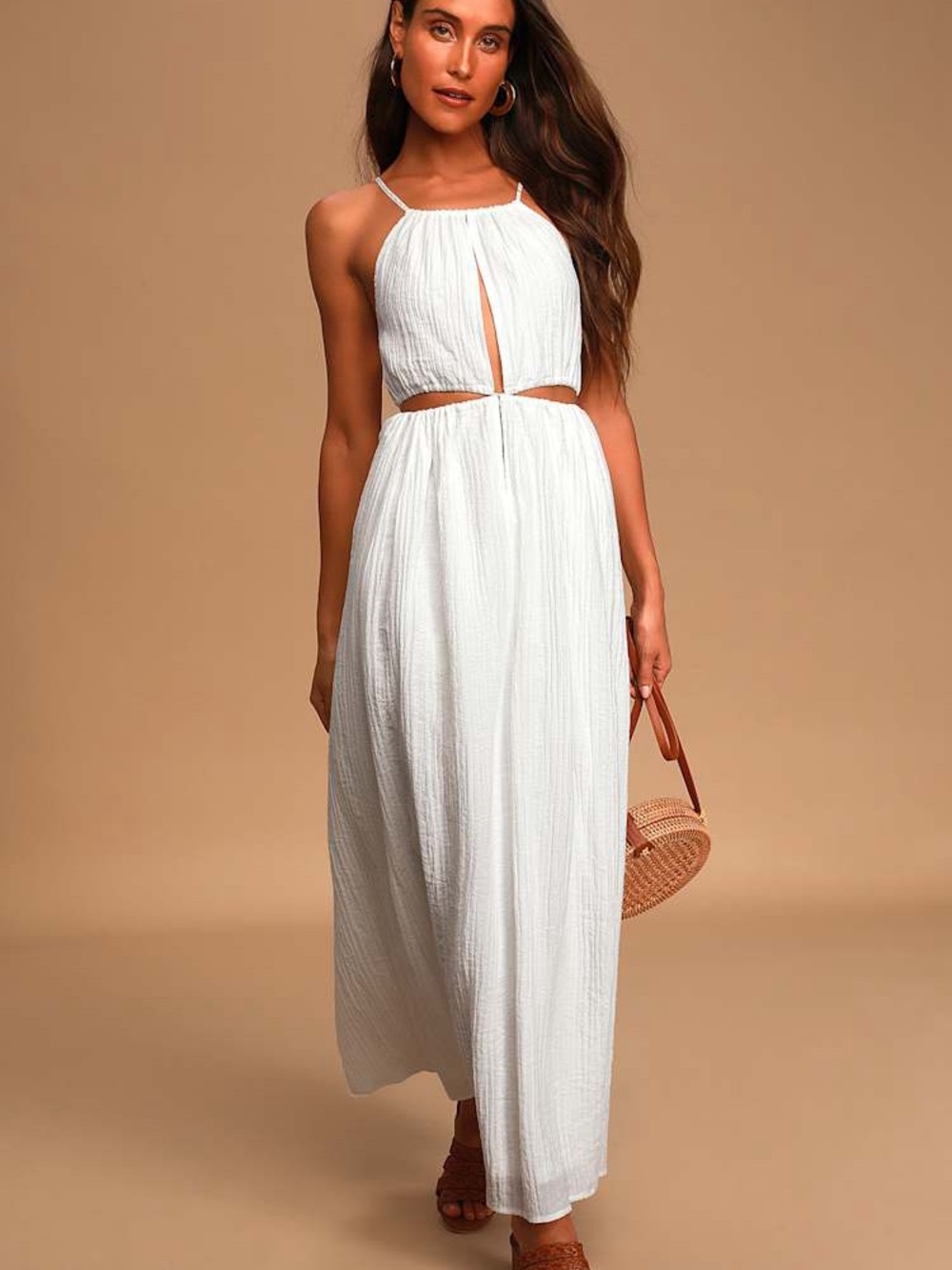 Lulu's White Cutout Halter Maxi Dress | Size S